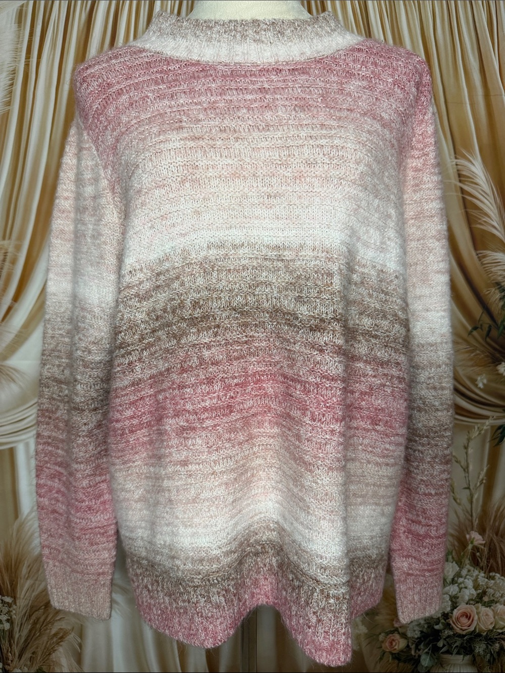 Maurices Ombre Crewneck Sweater in Pink, Cream, and Brown